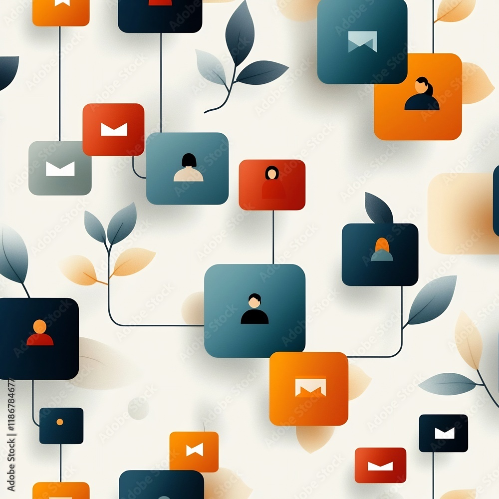 Poster whimsical and playful depicting an interconnected worldwide communication network showcasing a dynam