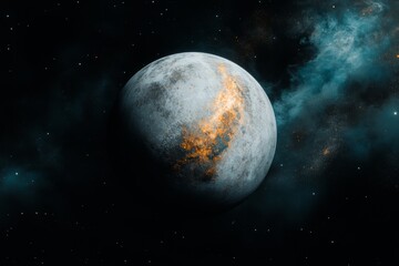 Obraz premium A satellite orbiting a vibrant blue and green exoplanet, capturing its breathtaking details from space