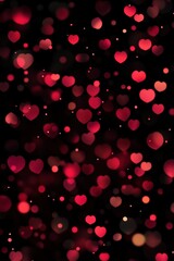 Red glowing hearts in background. Composition for  Valentine's day, February 14th
