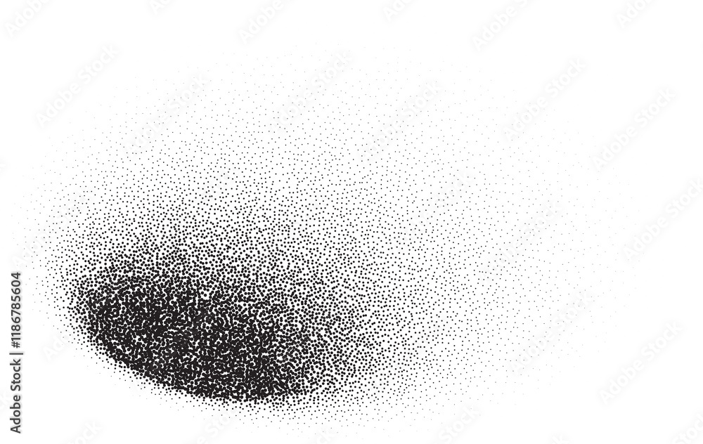 Poster circle shadow with grainy effect. gradient noisy round black shade. dotted oval shape. textured dark