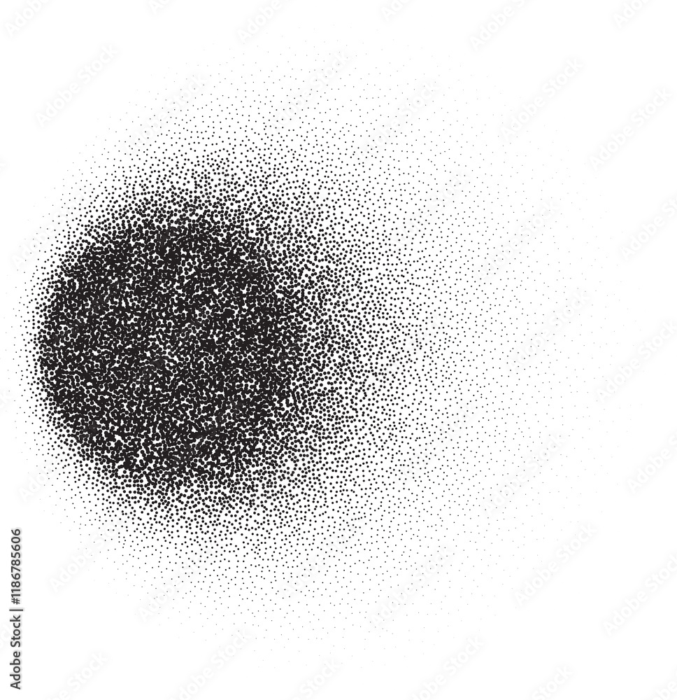 Poster circle shadow with grainy effect. gradient noisy round black shade. dotted oval shape. textured dark