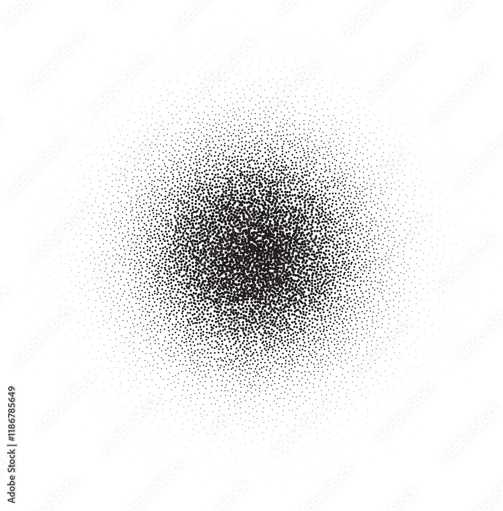 Poster circle shadow with grainy effect. gradient noisy round black shade. dotted oval shape. textured dark