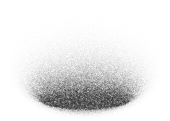 Circle shadow with grainy effect. Gradient noisy round black shade. Dotted oval shape. Textured dark element with soft stipple gradation.
