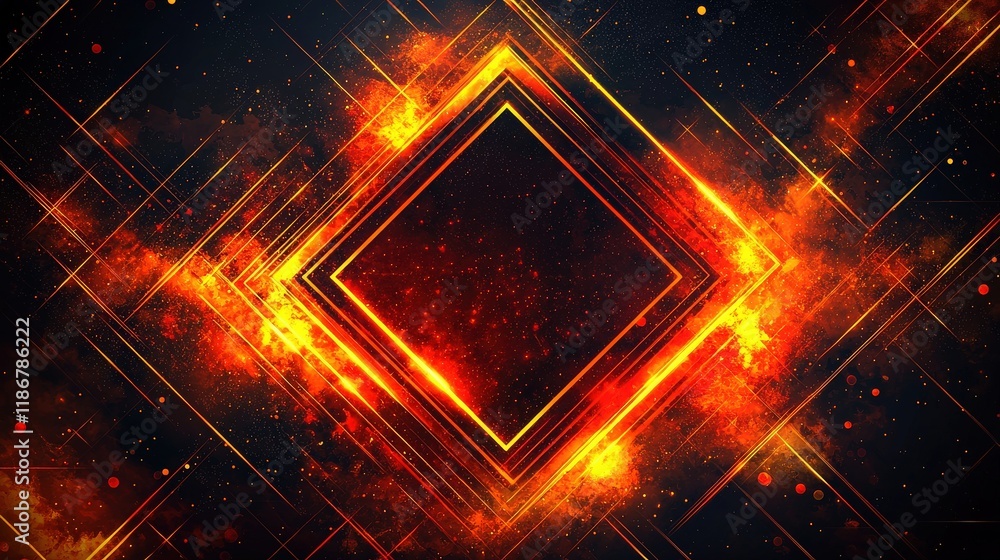 Aufkleber abstract glowing square frame with neon lines and energetic background