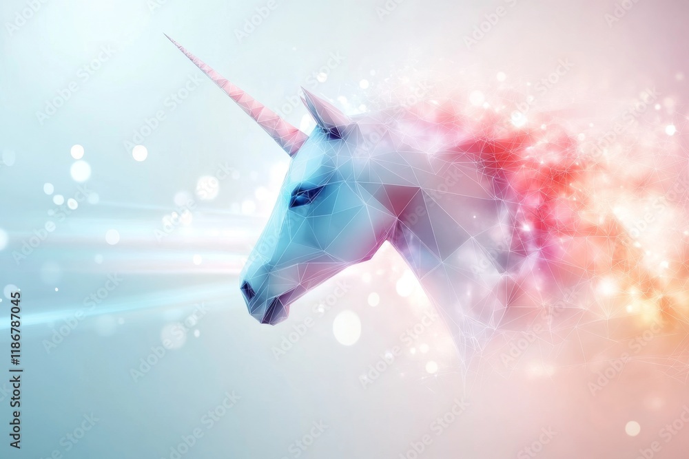 Aufkleber a simple geometric design of a unicorn head, with sleek lines and subtle pastel colors highlighting 