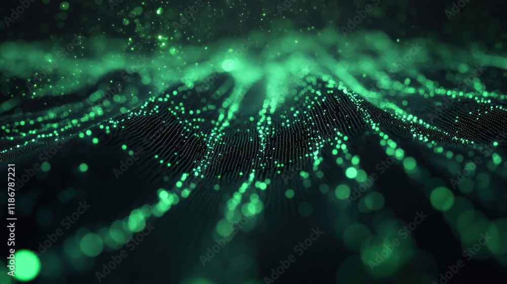 Poster abstract green particle wave digital art background texture design illustration