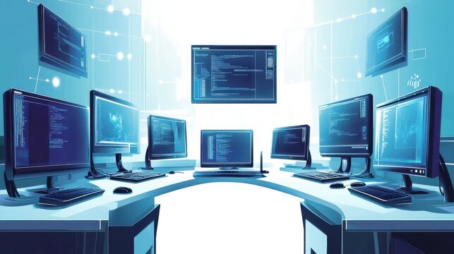 IT business with internet-based software development, vector illustration on white illustration