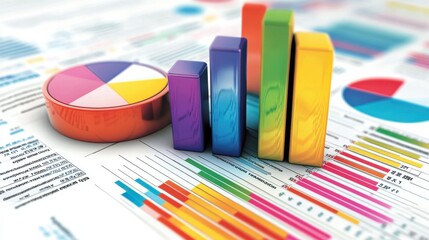A colorful, user-friendly illustration of an income and expense statement with pie charts and percentages, ideal for presentations or reports that require clear financial data illustration