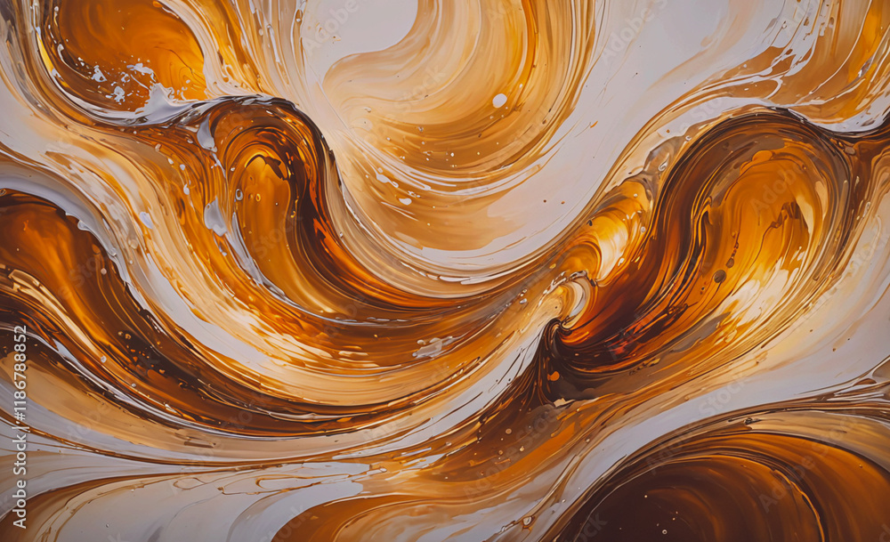 Poster painting of a wave with a brown and white color scheme. the wave is very large and has a lot of deta