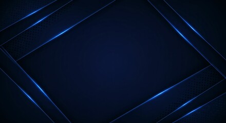 Elegant Navy Blue Metallic Background with Futuristic Geometric Layers and Glowing Lines