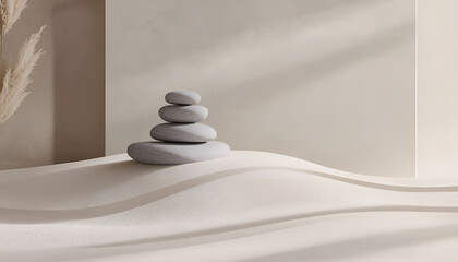 Zen Stones With Lines On Sand - Spa Therapy - Purity harmony And Balance Concept