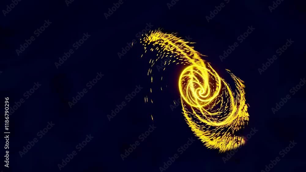 Aufkleber Animated spiral of golden particles swirling through a dark void creates a mesmerizing visual display of light and motion