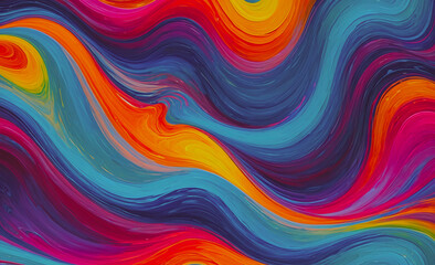 Colorful painting with a blue and yellow line. The blue line is on the left side of the painting