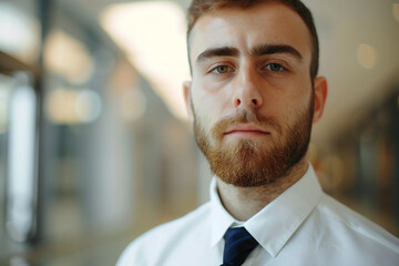 Fototapeta premium Portrait of a banker smiling in a bank branch, Generative AI