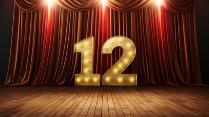 Golden 12th Birthday Celebration with Decorative Numbers on Party Background - 3D Rendering