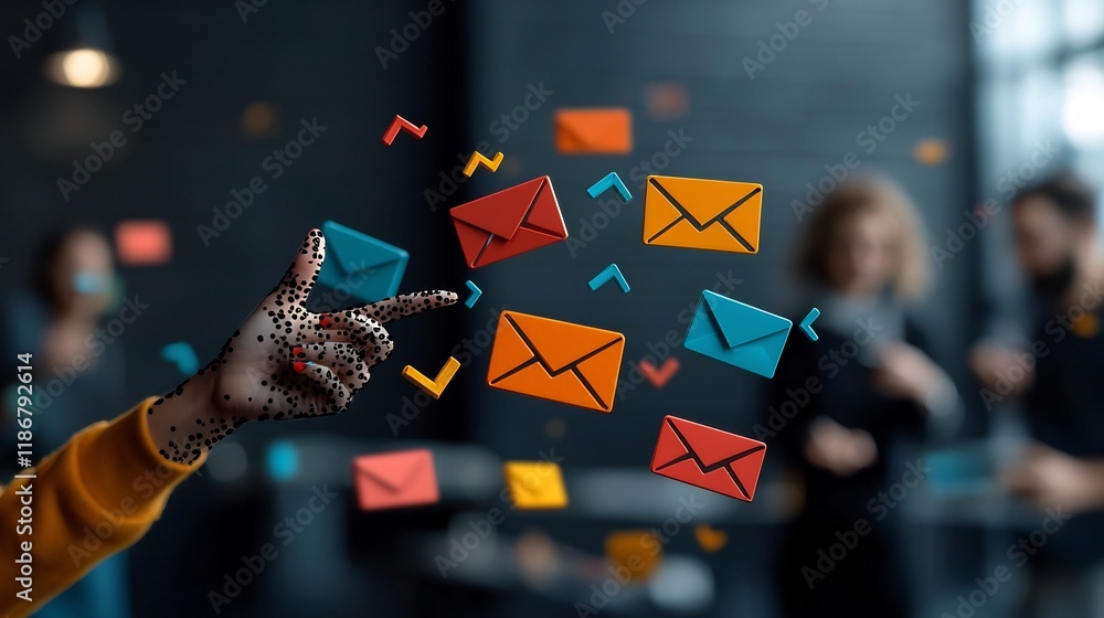 Poster vibrant digital community diverse global users interacting with futuristic ui elements colorful arro