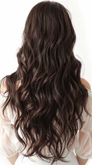 Naklejka premium Image of long, wavy hair on a light background. Suitable for articles about beauty and hair care, advertising of beauty salons and cosmetics.