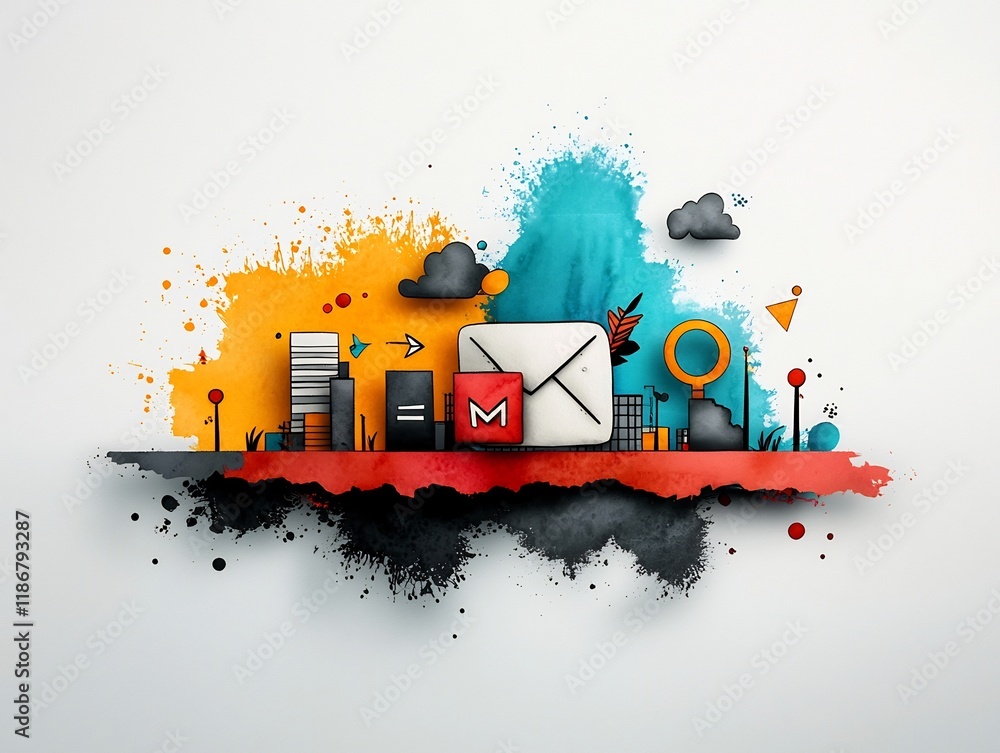 Aufkleber vibrant interconnected digital community with imaginative hand drawn elements playful character desi