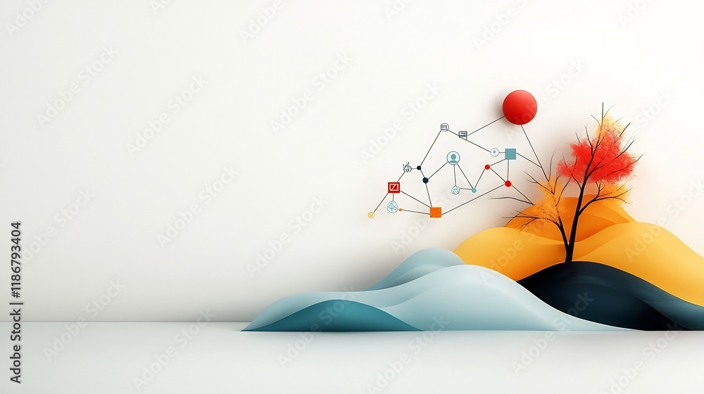Aufkleber abstract geometric digital symbols and shapes representing an interconnected community and social co