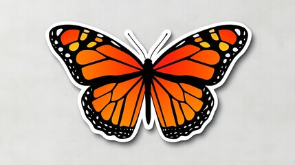 Obraz premium Vibrant orange monarch butterfly sticker on a neutral background. Nature's beauty in bold colors.