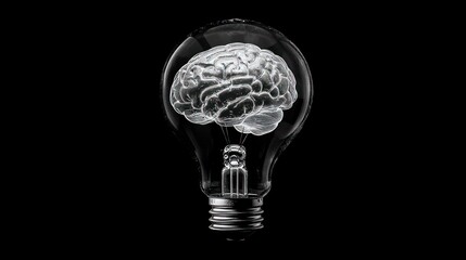 Brain inside lightbulb; idea, intelligence, innovation concept.