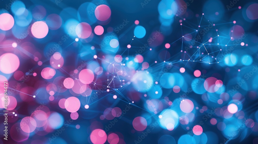 Aufkleber abstract background with pink and blue bokeh lights and connecting lines.