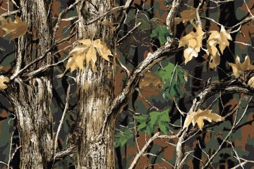 Real Tree Forest Camouflage Seamless Pattern for Hunting and Military Uniforms