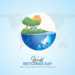 World Wetlands Day creative ad design for social media post,3D illustrations