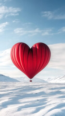Fototapeta premium Heart-Shaped Hot Air Balloon Over Snowy Landscape