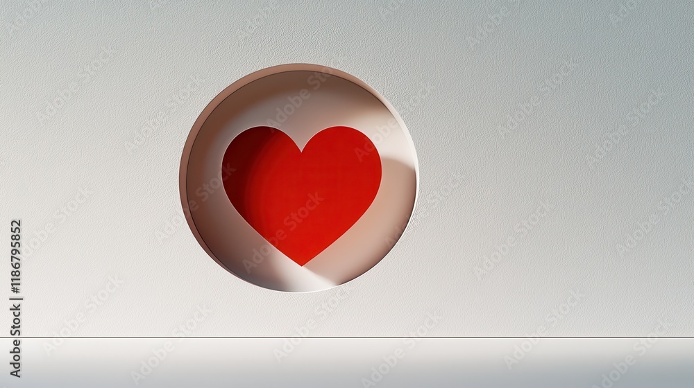 Aufkleber heart-shaped cutout in red paper with subtle shadowing on a soft background surface