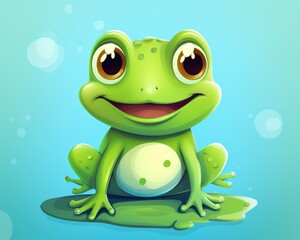 Obraz premium Happy and Cartoonish Smiling Frog Illustration in Naive Childish Style for Animal and Childhood Themes