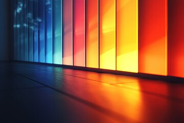 Colorful illuminated panels create vibrant atmosphere in modern indoor space during the evening hours