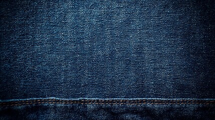 Close-up of dark blue denim fabric texture with seam.