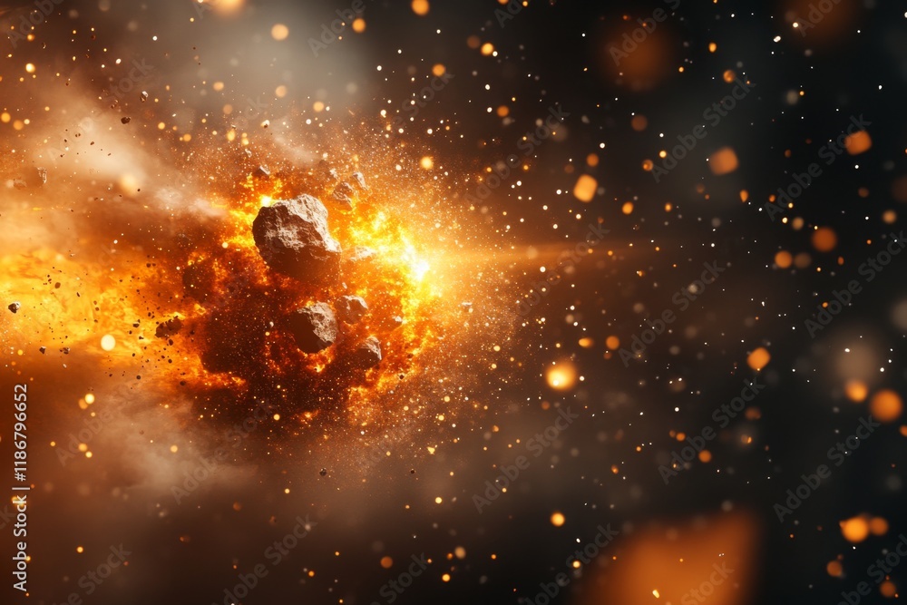 Poster An artist impression of the Big Bang, with light and particles exploding outward in an array of colors and energy