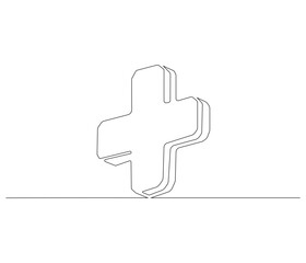 One continuous line drawing of a plus sign. Single line of a plus sign vector illustration