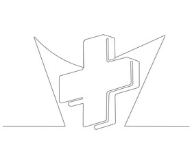 One continuous line drawing of a plus sign. Single line of a plus sign vector illustration
