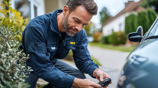 Professional Auto Technician: A skilled and experienced automotive technician  carefully examines a car, demonstrating expertise and reliability.