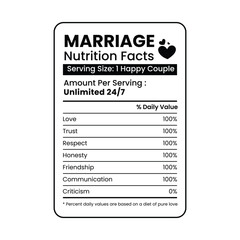 Marriage nutrition facts label template design