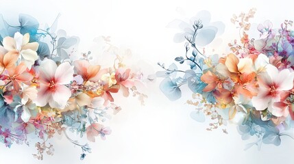 Beautiful Floral Watercolor Borders Featuring Soft Pastel Colors and Delicate Artistic Brush Strokes