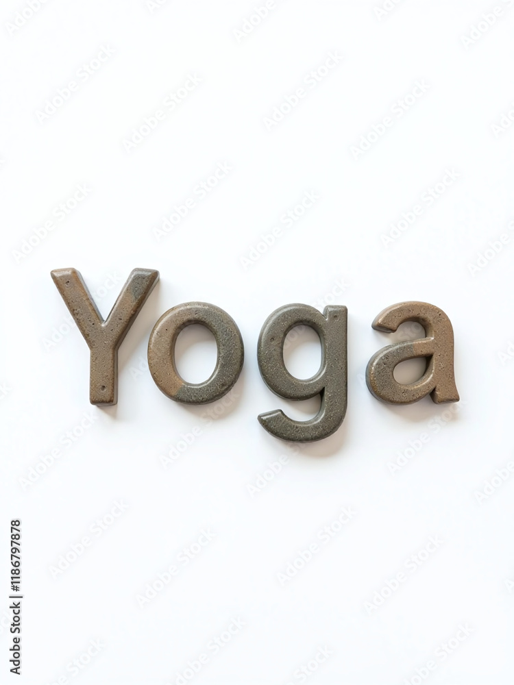 Poster a yoga text made from stones is isolated on a white background for use as a simple graphic image. 00