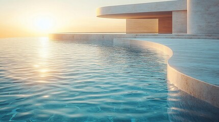 Modern Minimalist Architecture Overlooking Ocean Sunset