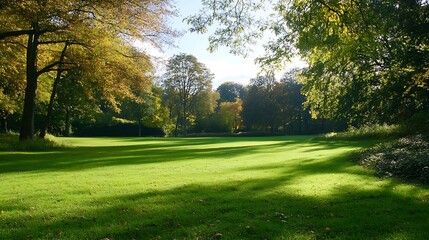 Tranquil Park Landscape with Lush Greenery and Tall Trees : Generative AI