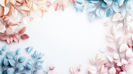 Whimsical Leafy Branches Forming a Decorative Border with Soft Pastel Colors and Elegant Design Elements