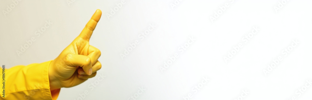 Poster a yellow hand with an exclamation point holds a copy space background in high contrast black and whi