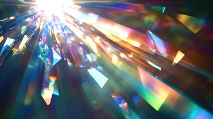Blue light flare prism rainbow flares overlay effect on black background light crossing crystals prismatic sun catcher reflections rays Abstract blurred colourful lens flare bokeh on d : Generative A