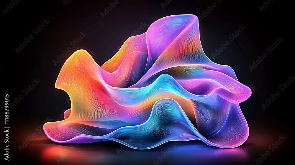 Poster captivating iridescent flowing shapes in a mesmerizing shimmering abstract composition with vibrant 