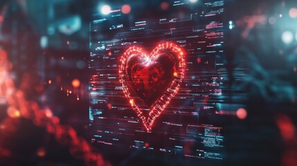 Abstract glowing medical cardiology interface on blurry hospital background with dna helix. Hi-tech technology and medicine of the future concept. Double exposure and 3D Rendering