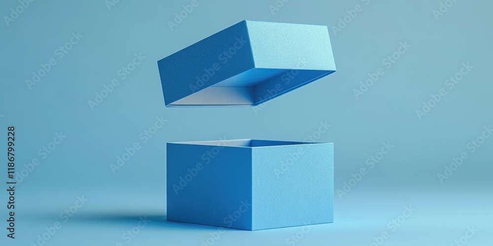 Aufkleber blue box with a white lid is open. the box is empty and the lid is missing. concept of emptiness and