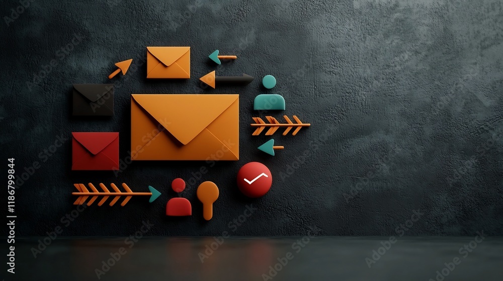Poster freehand user interface design elements including arrows envelope and other symbols conveying the co