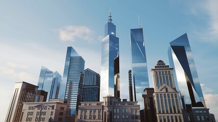 Fototapeta premium Modern city skyline, skyscrapers, buildings, clear sky, urban landscape, architectural design, stock photo